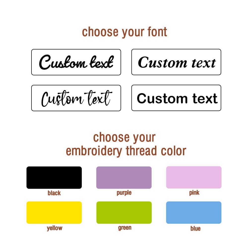 Custom text selection with color swatches for embroidery thread on a white background