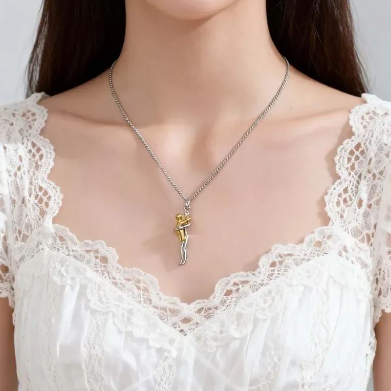 Mother & Child Hug Necklace - Two Tone