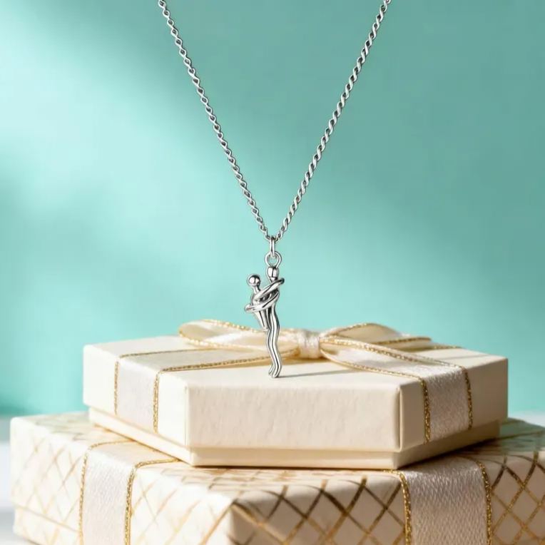 Mother & Child Hug Necklace - Two Tone