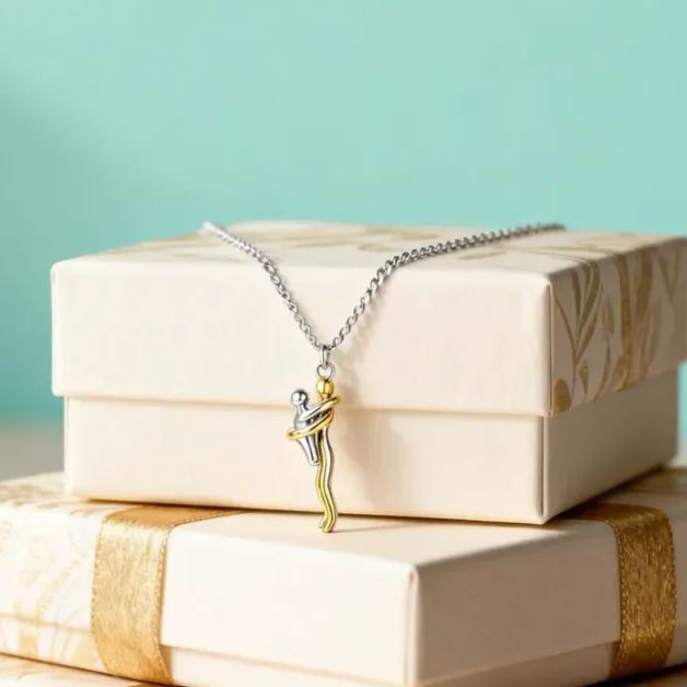 Mother & Child Hug Necklace - Two Tone