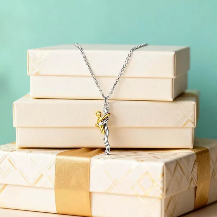 Mother & Child Hug Necklace - Two Tone