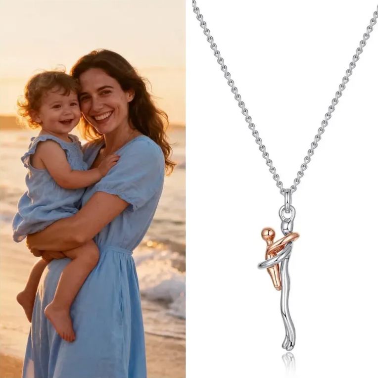 Mother & Child Hug Necklace - Two Tone